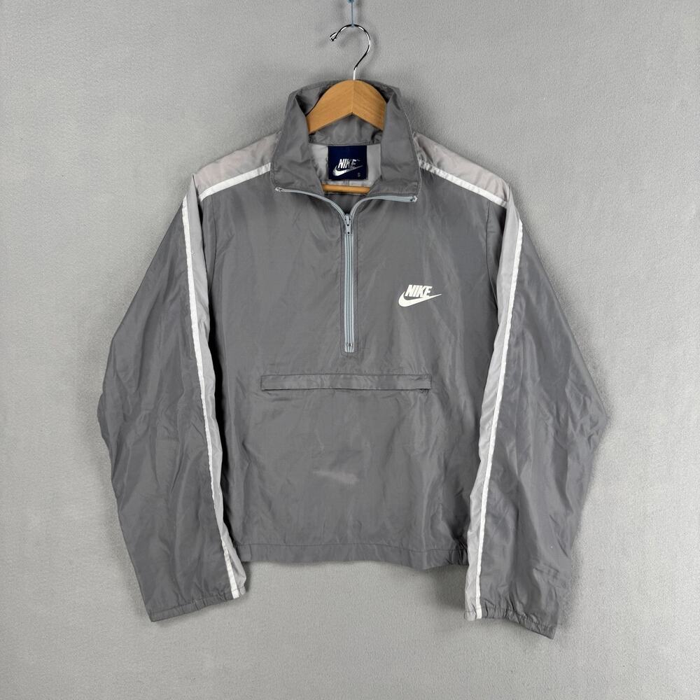 Vintage Nike Jacket Mens Small Gray 1/2 Zip Windbreaker Pullover Blue Label 80s